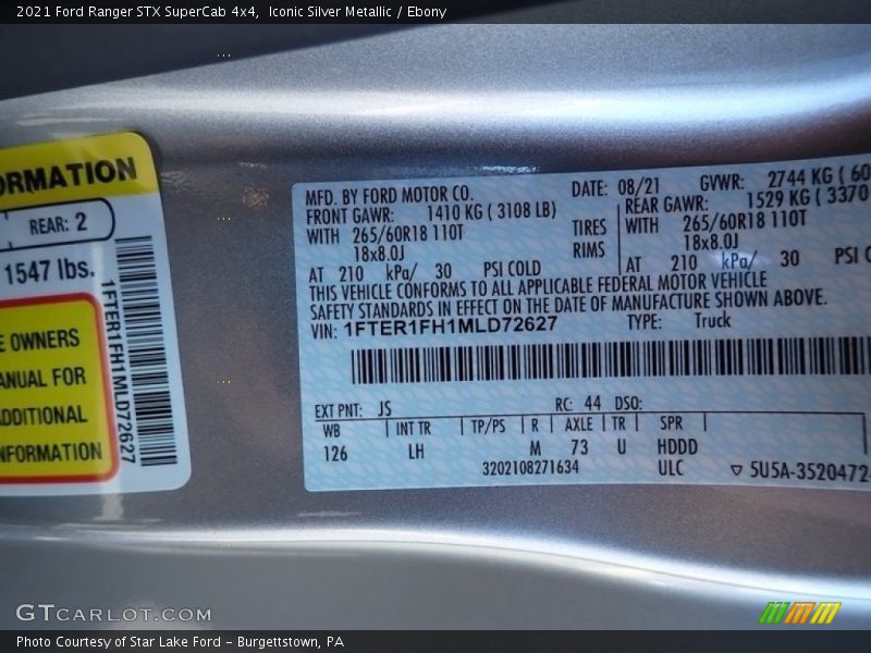 2021 Ranger STX SuperCab 4x4 Iconic Silver Metallic Color Code JS