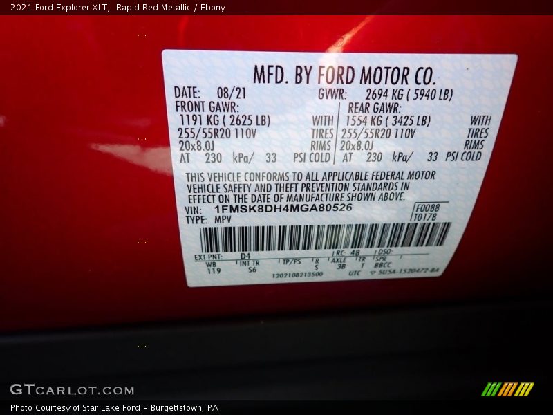 Rapid Red Metallic / Ebony 2021 Ford Explorer XLT