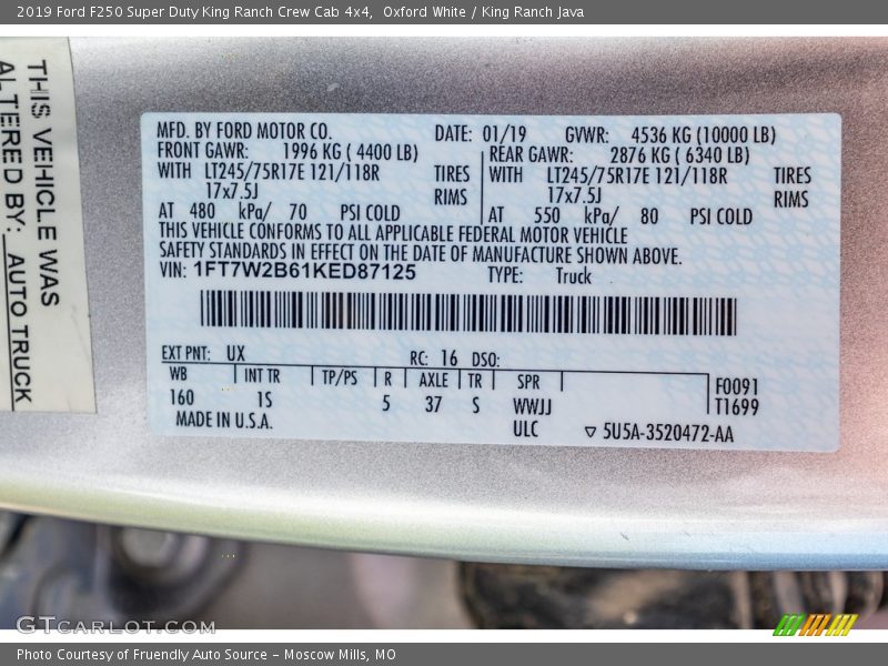 Oxford White / King Ranch Java 2019 Ford F250 Super Duty King Ranch Crew Cab 4x4