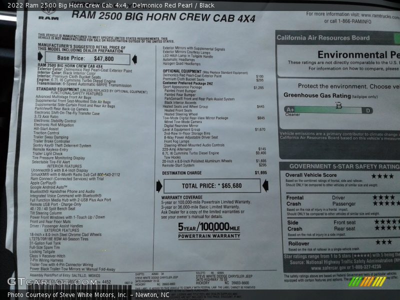  2022 2500 Big Horn Crew Cab 4x4 Window Sticker