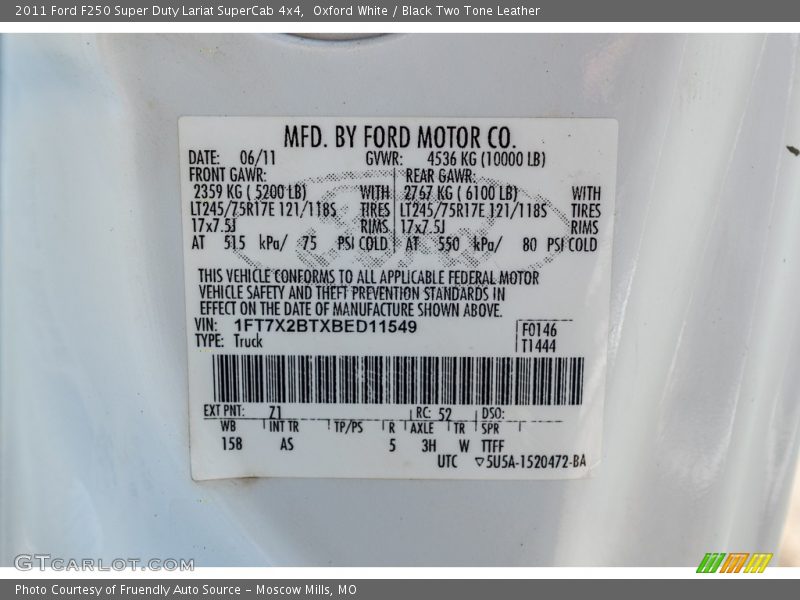 Oxford White / Black Two Tone Leather 2011 Ford F250 Super Duty Lariat SuperCab 4x4