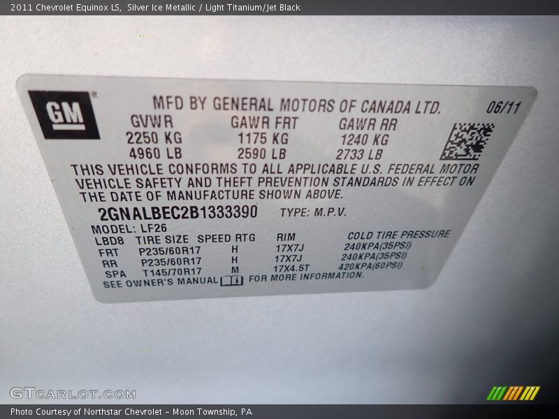 Silver Ice Metallic / Light Titanium/Jet Black 2011 Chevrolet Equinox LS
