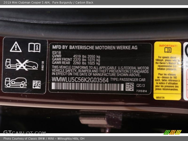 Pure Burgundy / Carbon Black 2019 Mini Clubman Cooper S All4