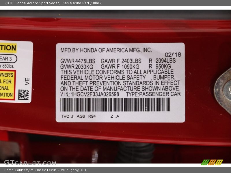 San Marino Red / Black 2018 Honda Accord Sport Sedan
