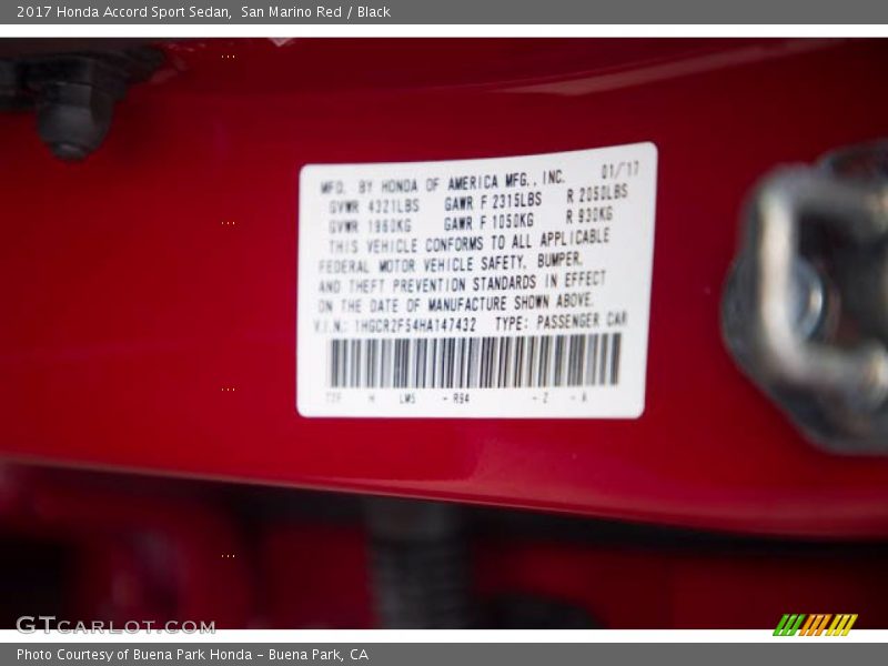 San Marino Red / Black 2017 Honda Accord Sport Sedan