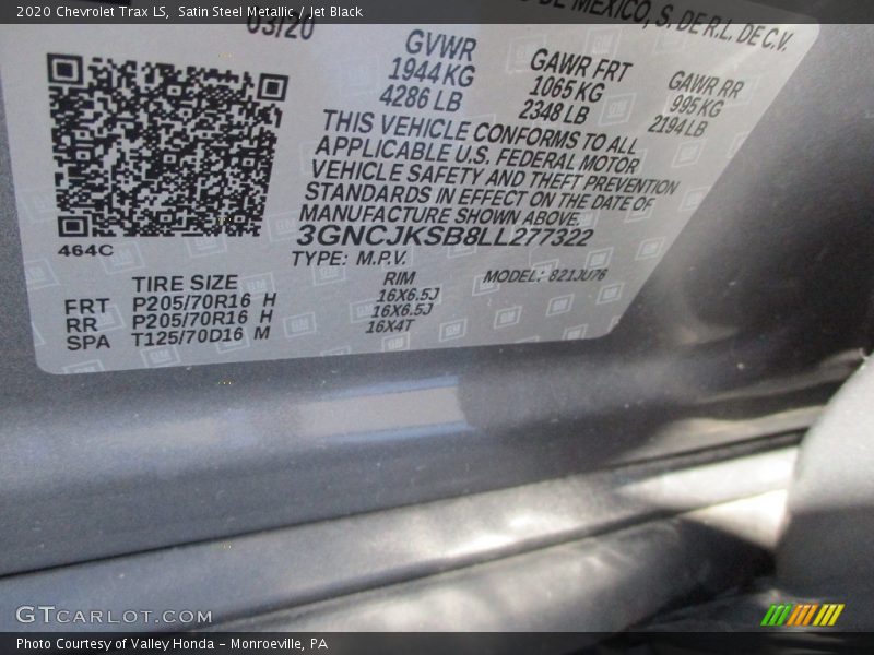 Satin Steel Metallic / Jet Black 2020 Chevrolet Trax LS