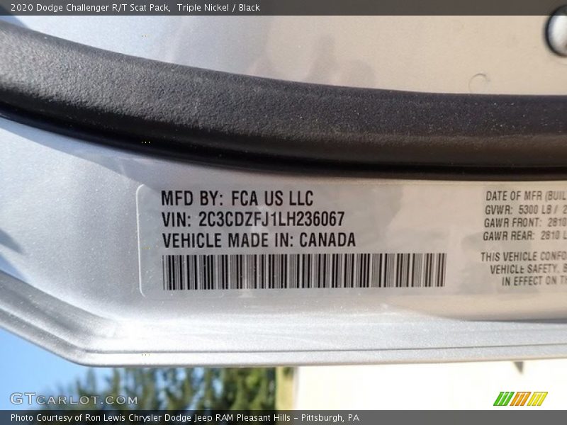 Triple Nickel / Black 2020 Dodge Challenger R/T Scat Pack