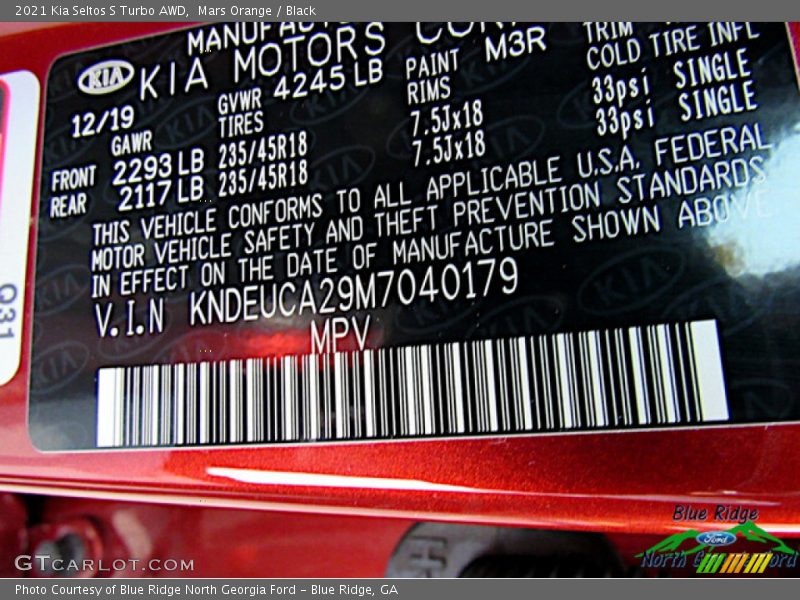 Mars Orange / Black 2021 Kia Seltos S Turbo AWD