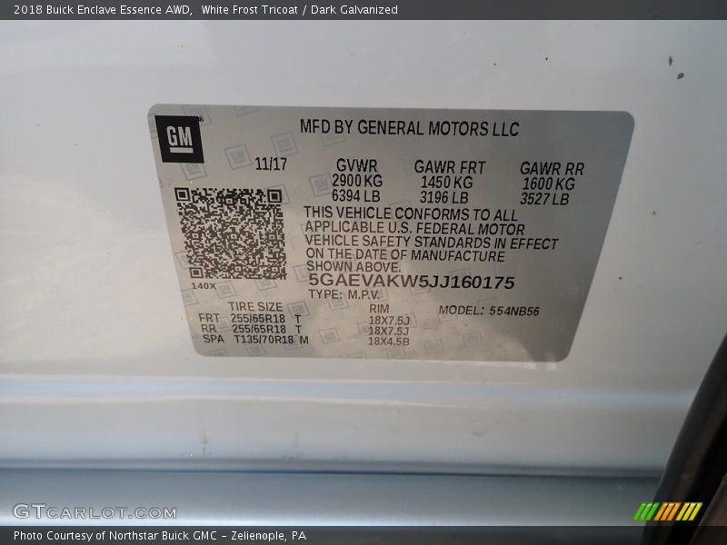 White Frost Tricoat / Dark Galvanized 2018 Buick Enclave Essence AWD
