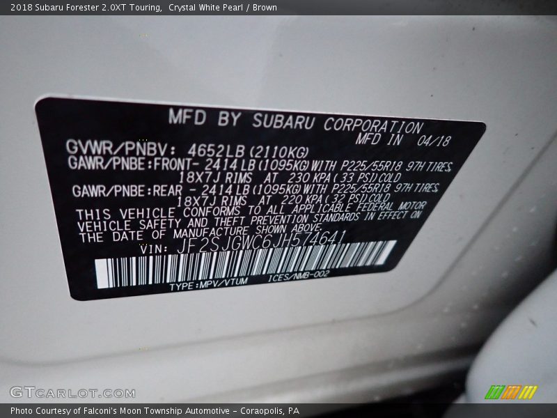 Crystal White Pearl / Brown 2018 Subaru Forester 2.0XT Touring