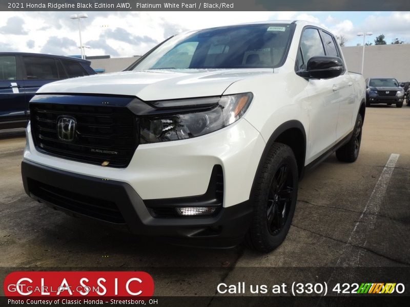 Platinum White Pearl / Black/Red 2021 Honda Ridgeline Black Edition AWD