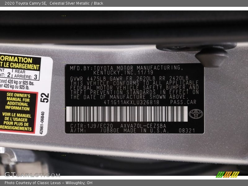 Celestial Silver Metallic / Black 2020 Toyota Camry SE