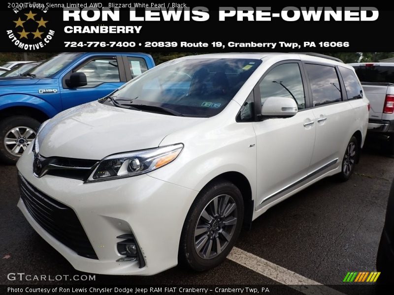 Blizzard White Pearl / Black 2020 Toyota Sienna Limited AWD
