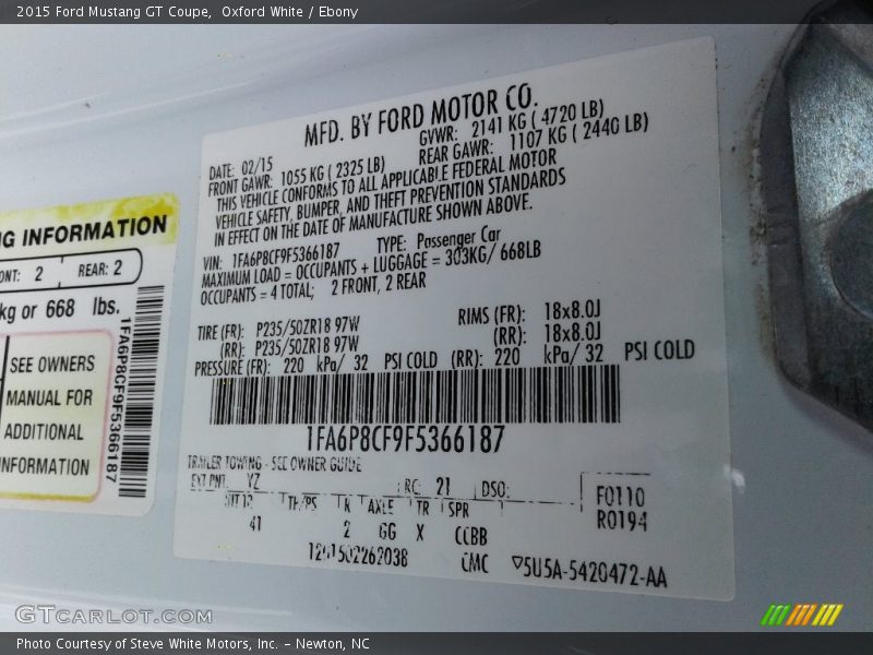 Oxford White / Ebony 2015 Ford Mustang GT Coupe