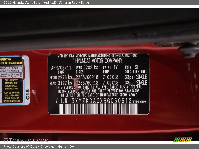 Sonoran Red / Beige 2011 Hyundai Santa Fe Limited AWD