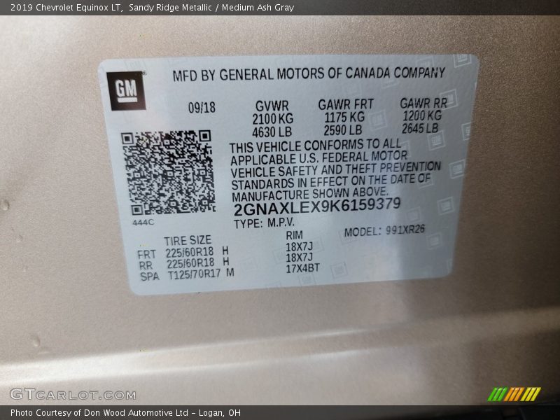 Sandy Ridge Metallic / Medium Ash Gray 2019 Chevrolet Equinox LT