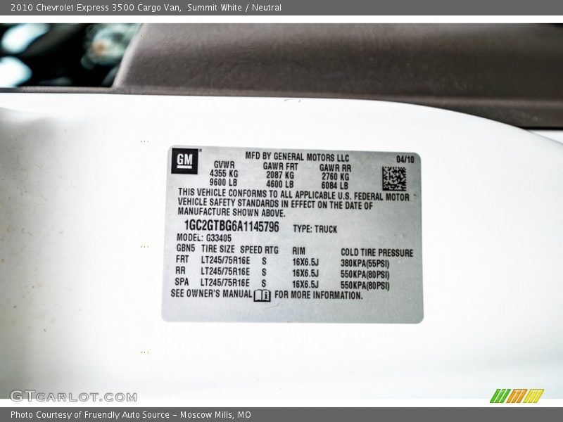 Summit White / Neutral 2010 Chevrolet Express 3500 Cargo Van