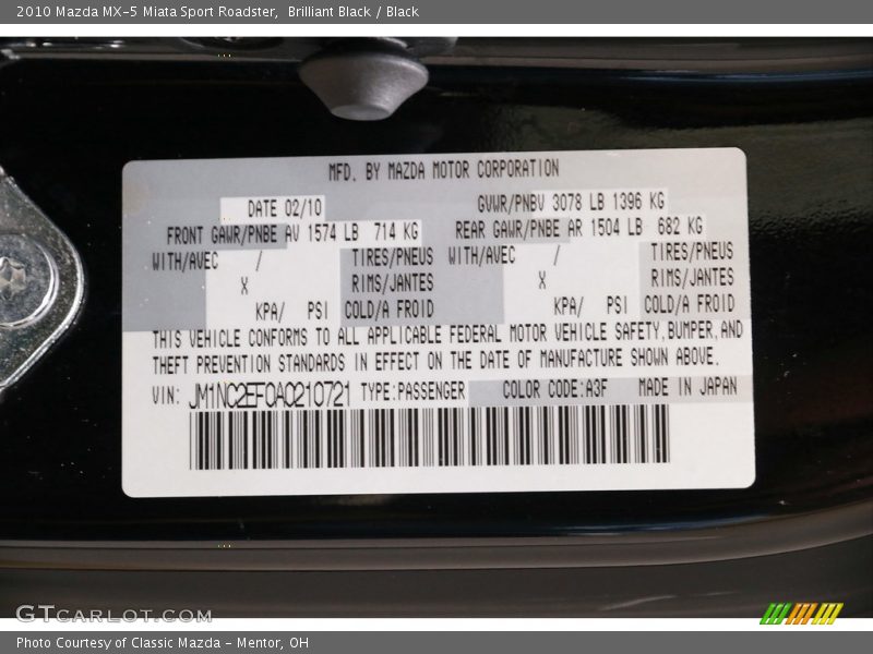 Brilliant Black / Black 2010 Mazda MX-5 Miata Sport Roadster