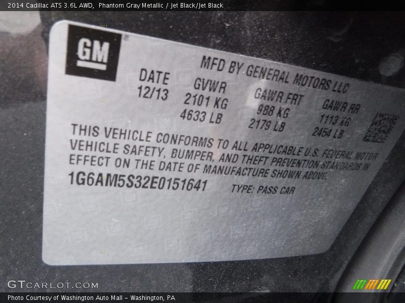 Phantom Gray Metallic / Jet Black/Jet Black 2014 Cadillac ATS 3.6L AWD