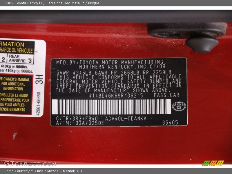 Barcelona Red Metallic / Bisque 2009 Toyota Camry LE