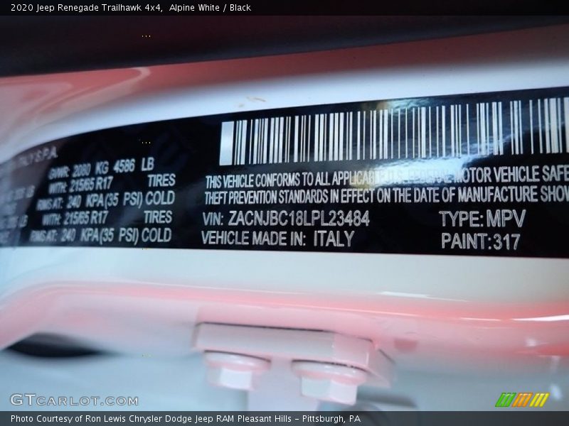 Alpine White / Black 2020 Jeep Renegade Trailhawk 4x4
