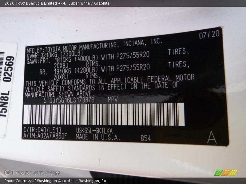 Super White / Graphite 2020 Toyota Sequoia Limited 4x4