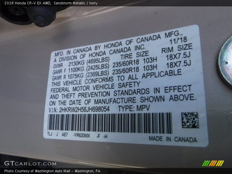 Sandstorm Metallic / Ivory 2018 Honda CR-V EX AWD