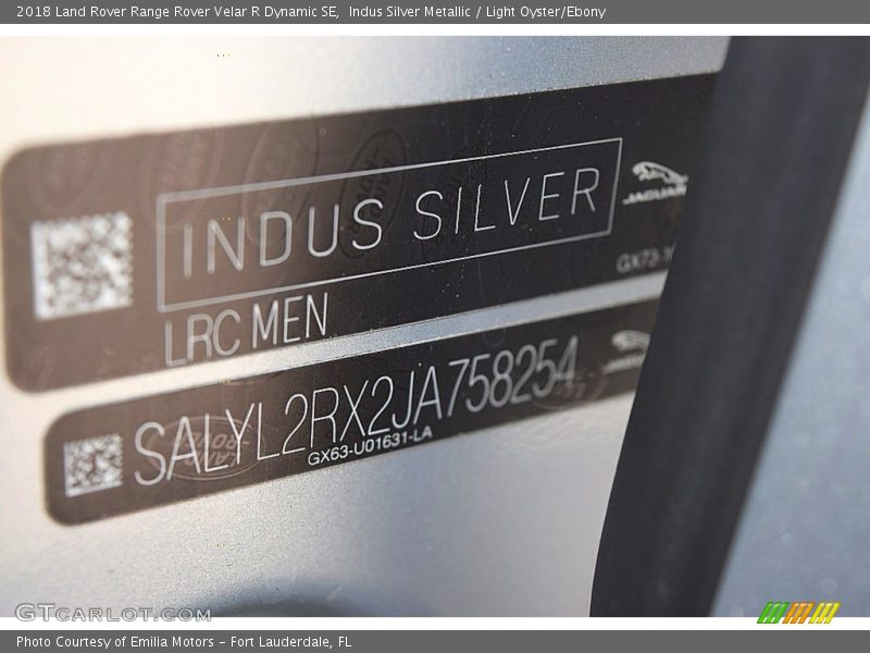 2018 Range Rover Velar R Dynamic SE Indus Silver Metallic Color Code MEN