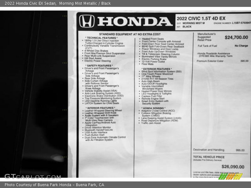  2022 Civic EX Sedan Window Sticker