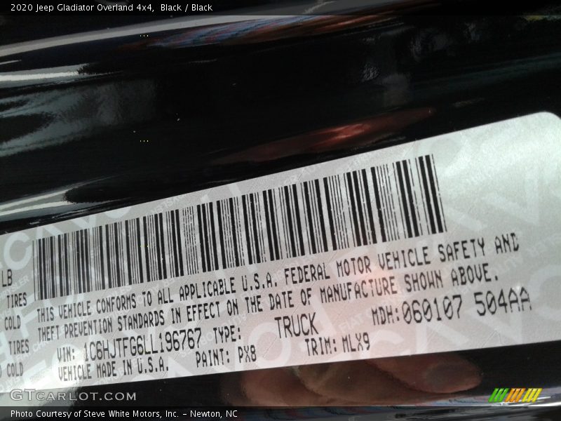 2020 Gladiator Overland 4x4 Black Color Code PX8