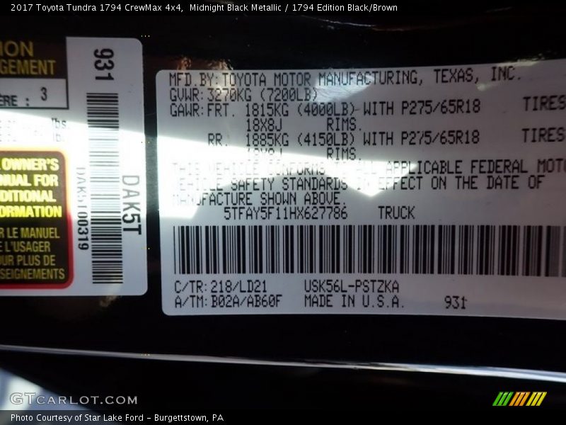 Midnight Black Metallic / 1794 Edition Black/Brown 2017 Toyota Tundra 1794 CrewMax 4x4