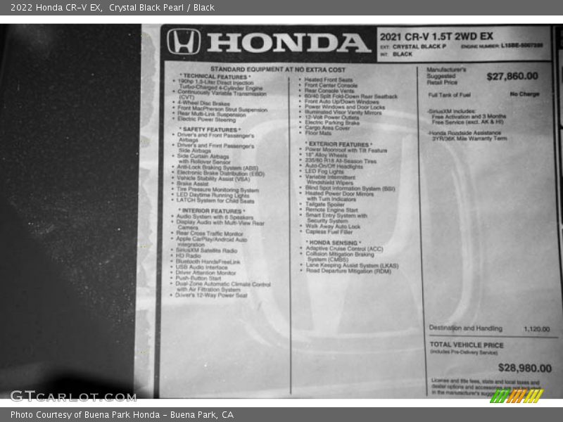  2022 CR-V EX Window Sticker