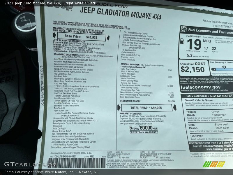  2021 Gladiator Mojave 4x4 Window Sticker