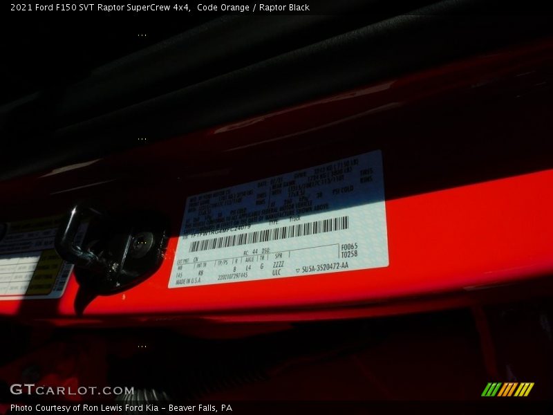 2021 F150 SVT Raptor SuperCrew 4x4 Code Orange Color Code CN