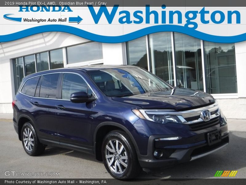 Obsidian Blue Pearl / Gray 2019 Honda Pilot EX-L AWD