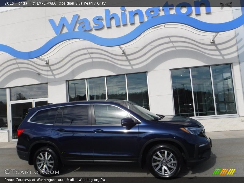 Obsidian Blue Pearl / Gray 2019 Honda Pilot EX-L AWD