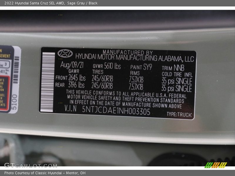 2022 Santa Cruz SEL AWD Sage Gray Color Code SY9