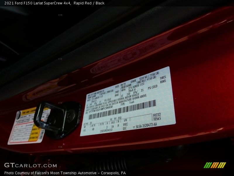 2021 F150 Lariat SuperCrew 4x4 Rapid Red Color Code D4