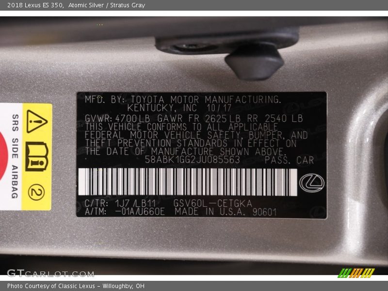 Atomic Silver / Stratus Gray 2018 Lexus ES 350