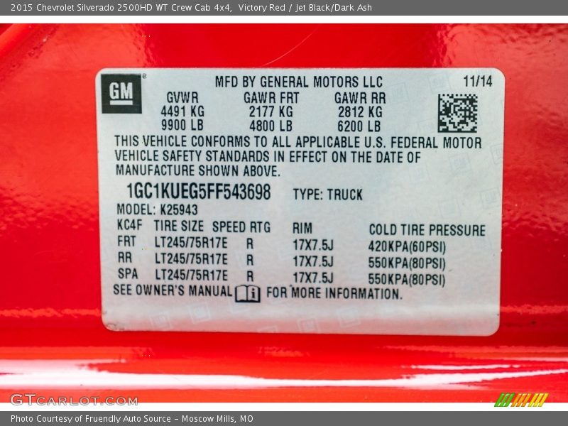 Victory Red / Jet Black/Dark Ash 2015 Chevrolet Silverado 2500HD WT Crew Cab 4x4