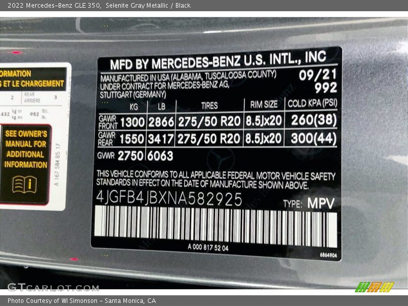 2022 GLE 350 Selenite Gray Metallic Color Code 992