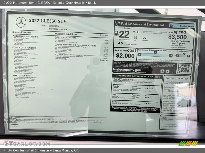  2022 GLE 350 Window Sticker