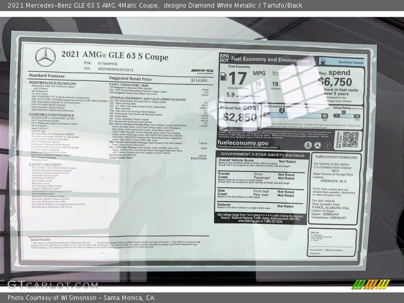  2021 GLE 63 S AMG 4Matic Coupe Window Sticker