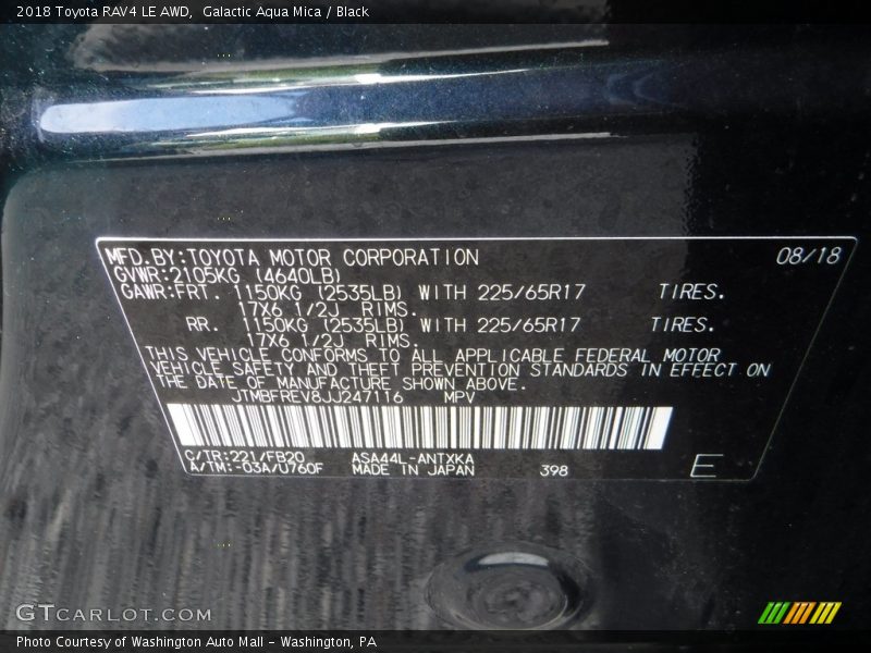 Galactic Aqua Mica / Black 2018 Toyota RAV4 LE AWD