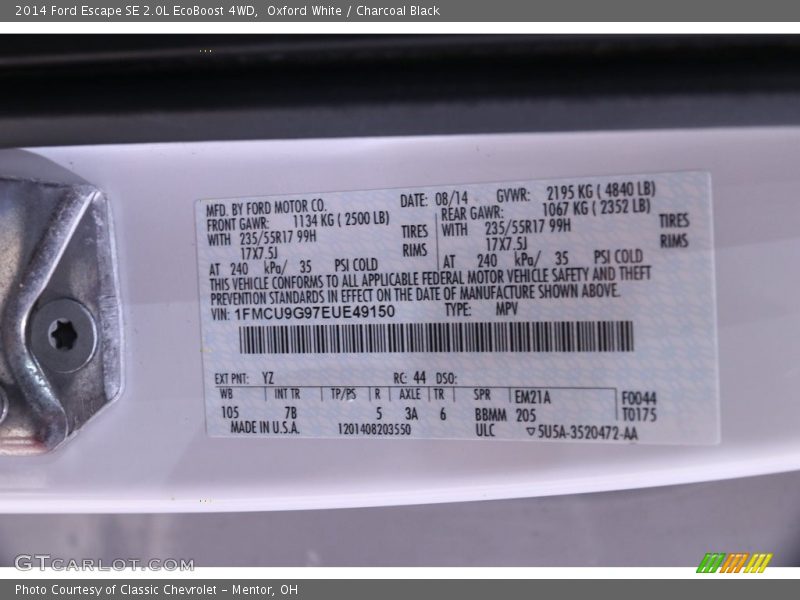 Oxford White / Charcoal Black 2014 Ford Escape SE 2.0L EcoBoost 4WD