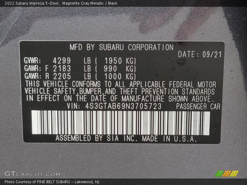 Magnetite Gray Metallic / Black 2022 Subaru Impreza 5-Door