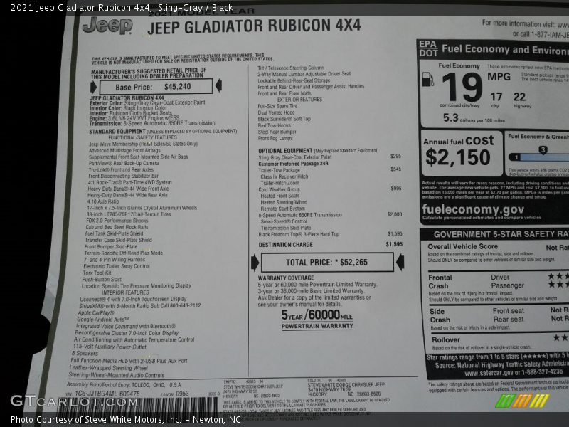 Sting-Gray / Black 2021 Jeep Gladiator Rubicon 4x4