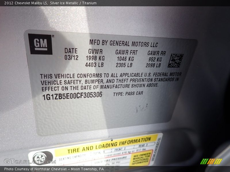 Silver Ice Metallic / Titanium 2012 Chevrolet Malibu LS