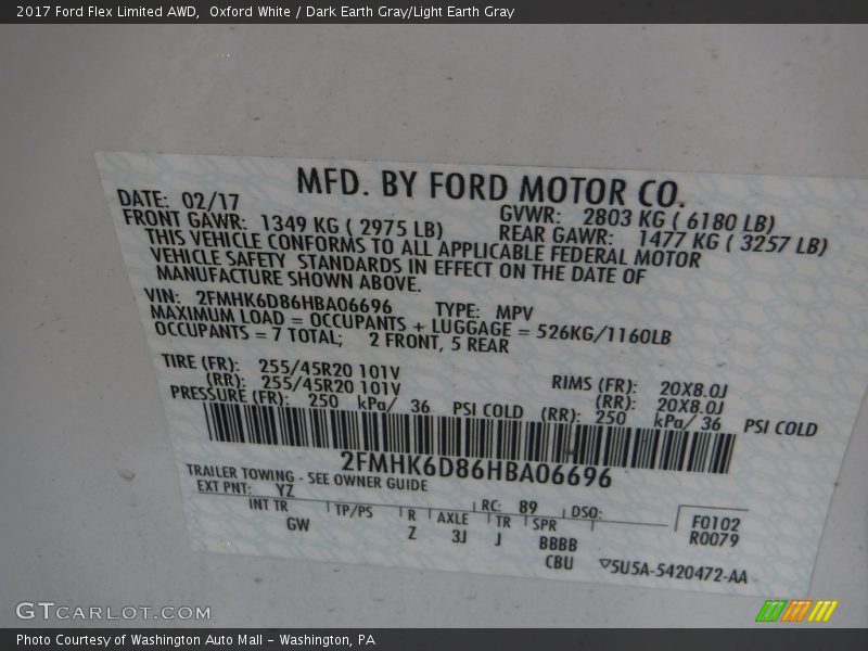 2017 Flex Limited AWD Oxford White Color Code YZ