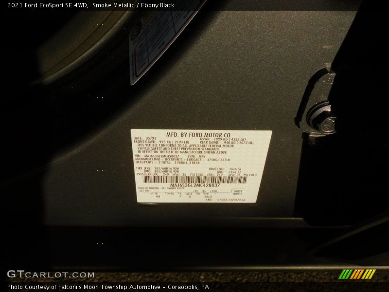 Smoke Metallic / Ebony Black 2021 Ford EcoSport SE 4WD